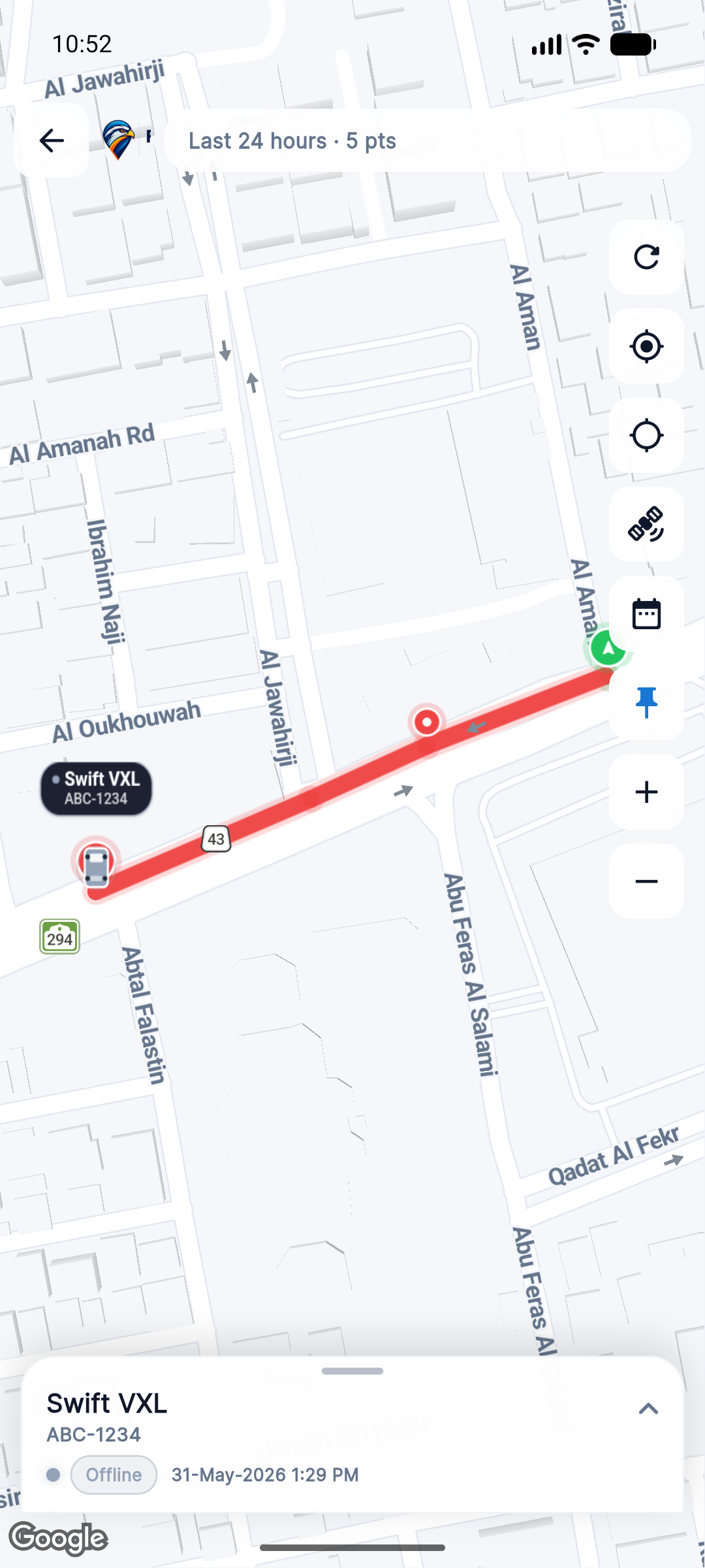 Map focus — FalconEyeGPS mobile app screenshot
